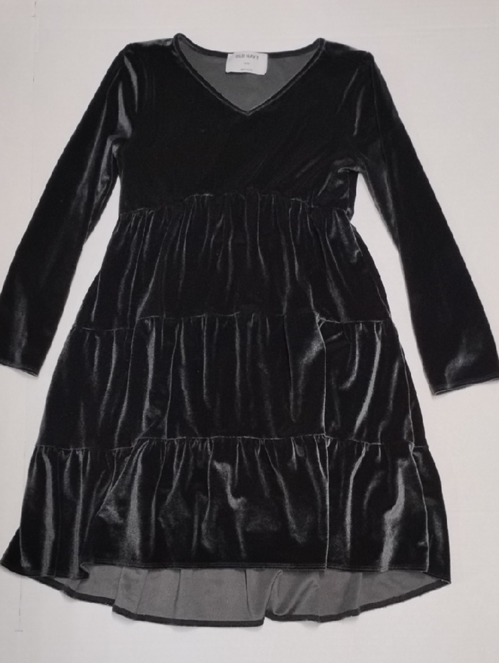 Old Navy Girls' Black Velvet Tiered Dress Long Sleeve Holiday Party Size M 8